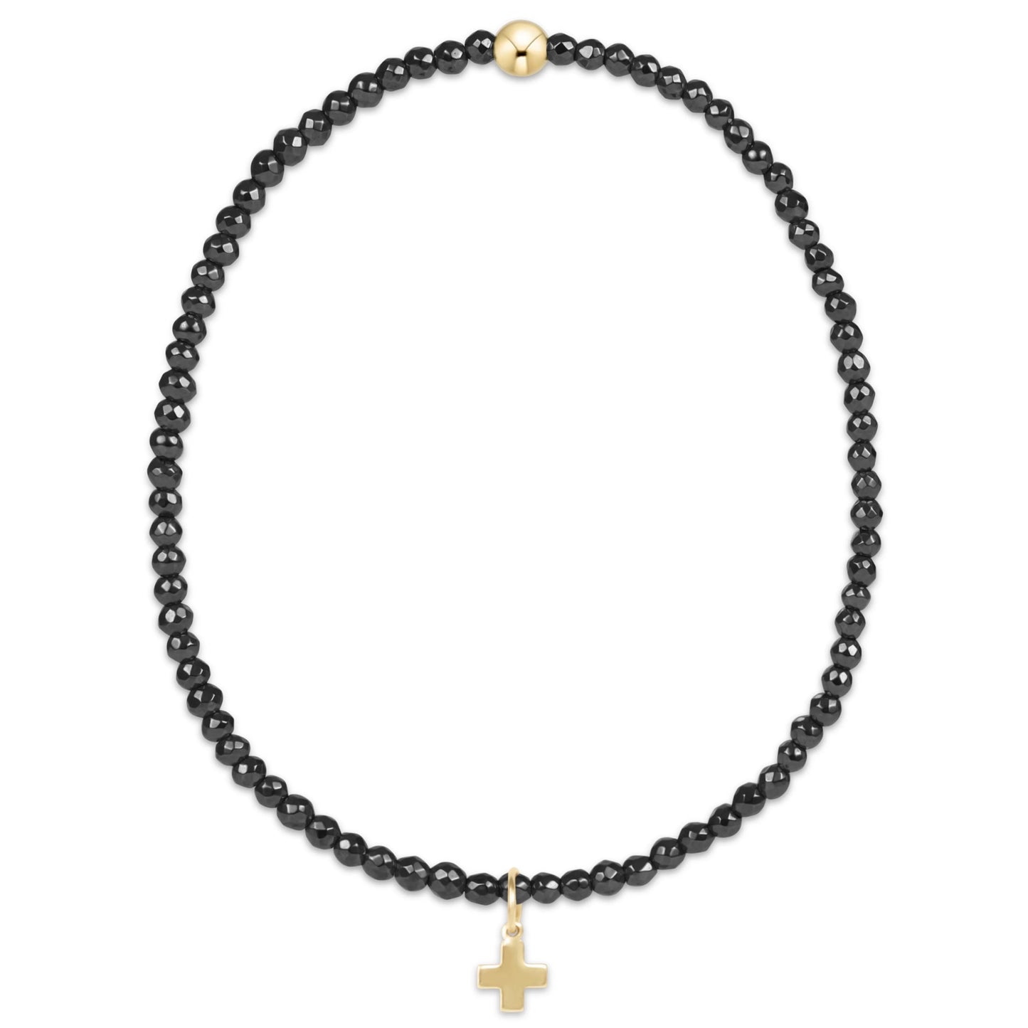 faceted hematite 2mm bead bracelet - signature cross gold charm