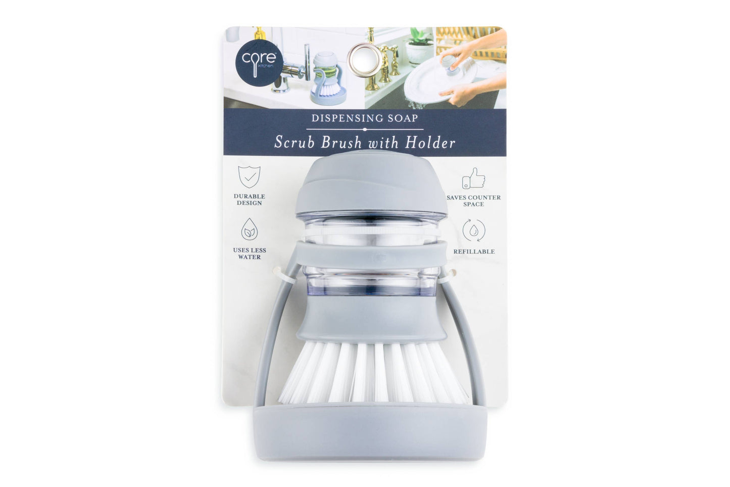 Dispensing Soap Scrub Brush with Holder - Pewter