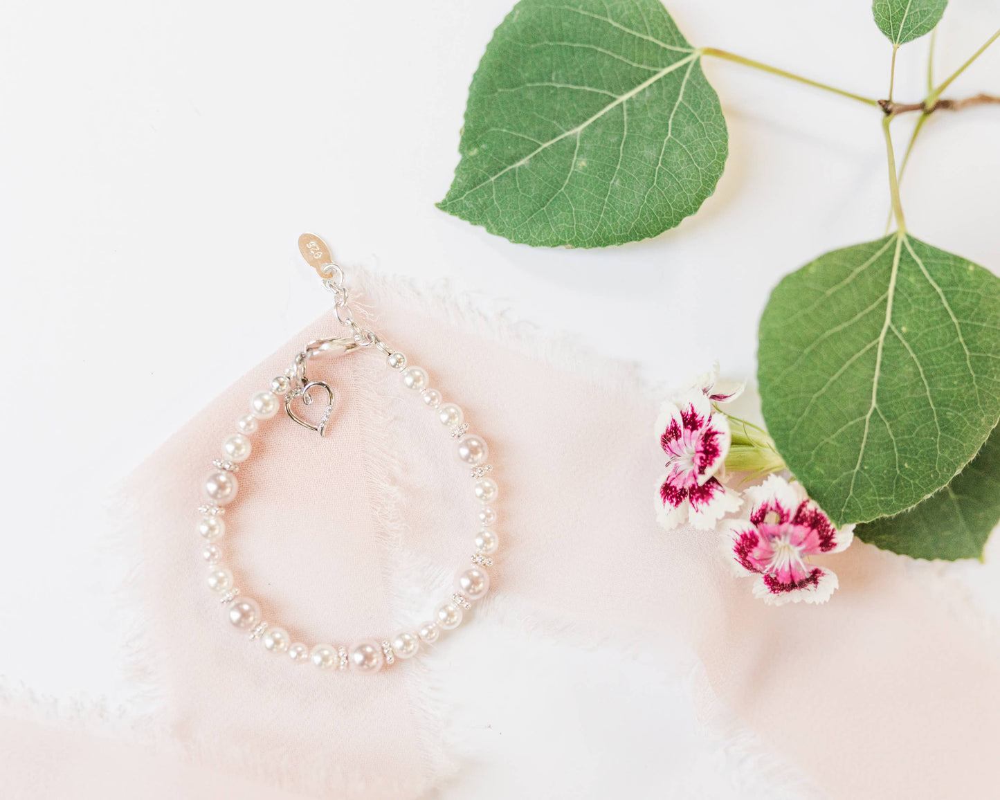 Children's Sterling Silver Pink & White Pearl Baby Bracelet: Small 0-12m