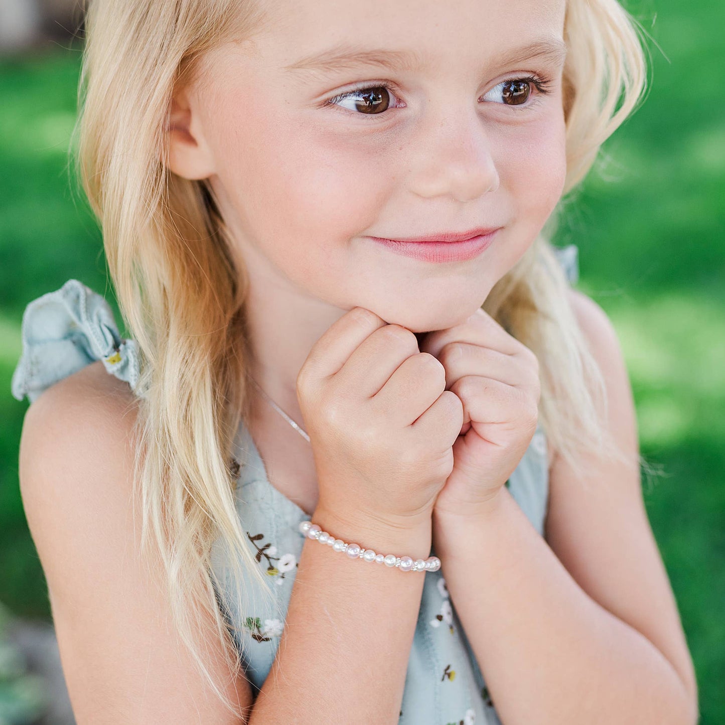Children's Sterling Silver Pink & White Pearl Baby Bracelet: Small 0-12m