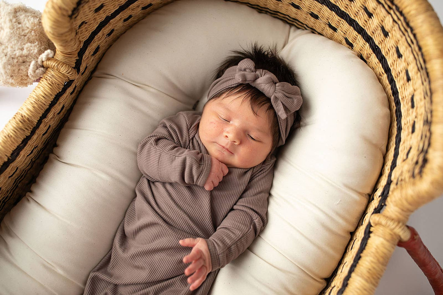 Cocoa Brown Ribbed Knotted Newborn Baby Gown sleepwear: Gown