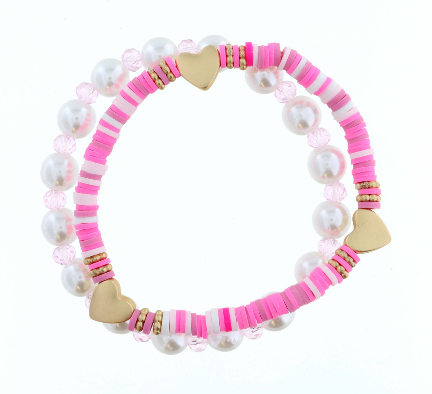 Kids Set of 2, Rubber Disk with Hearts Bracelet