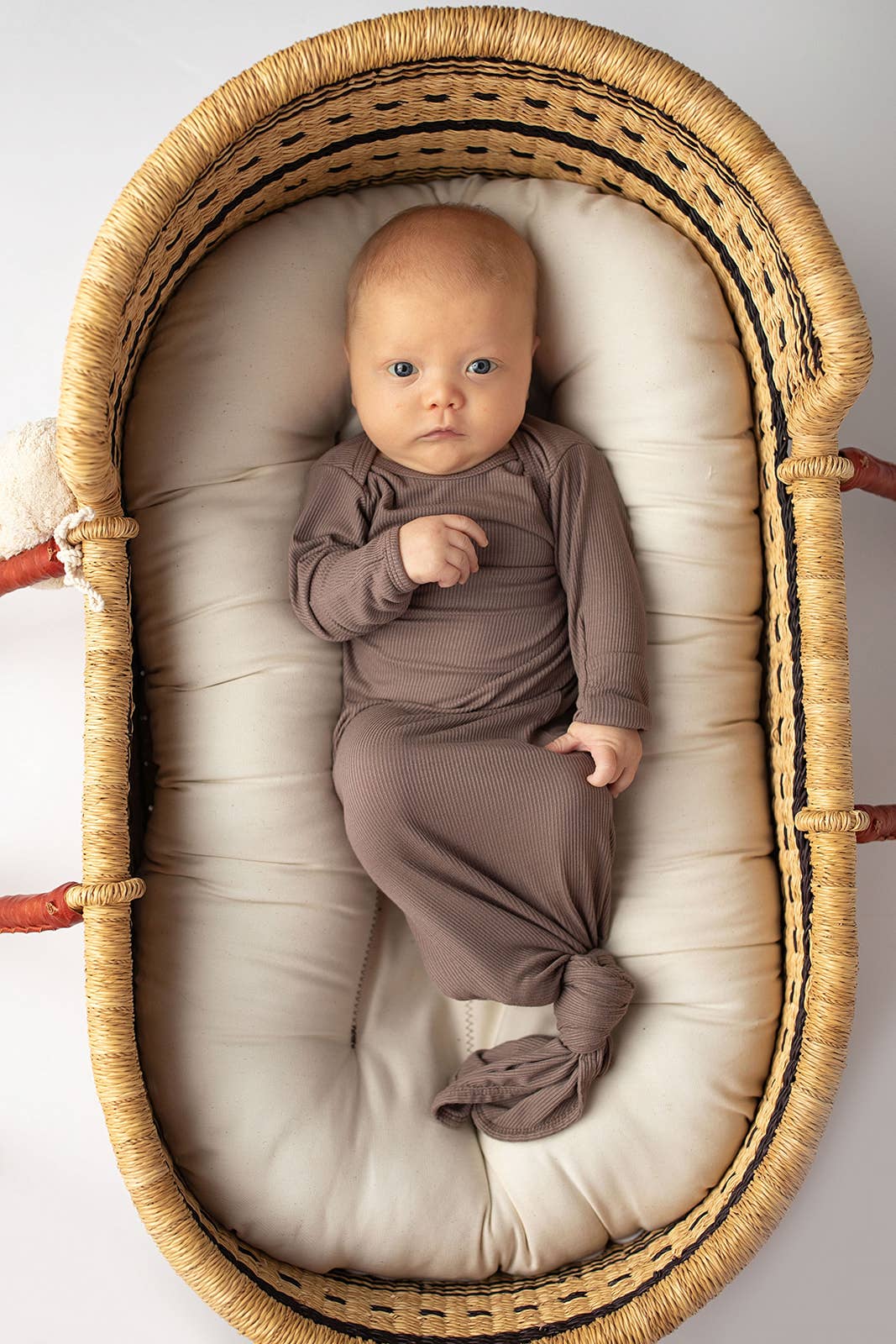 Cocoa Brown Ribbed Knotted Newborn Baby Gown sleepwear: Gown