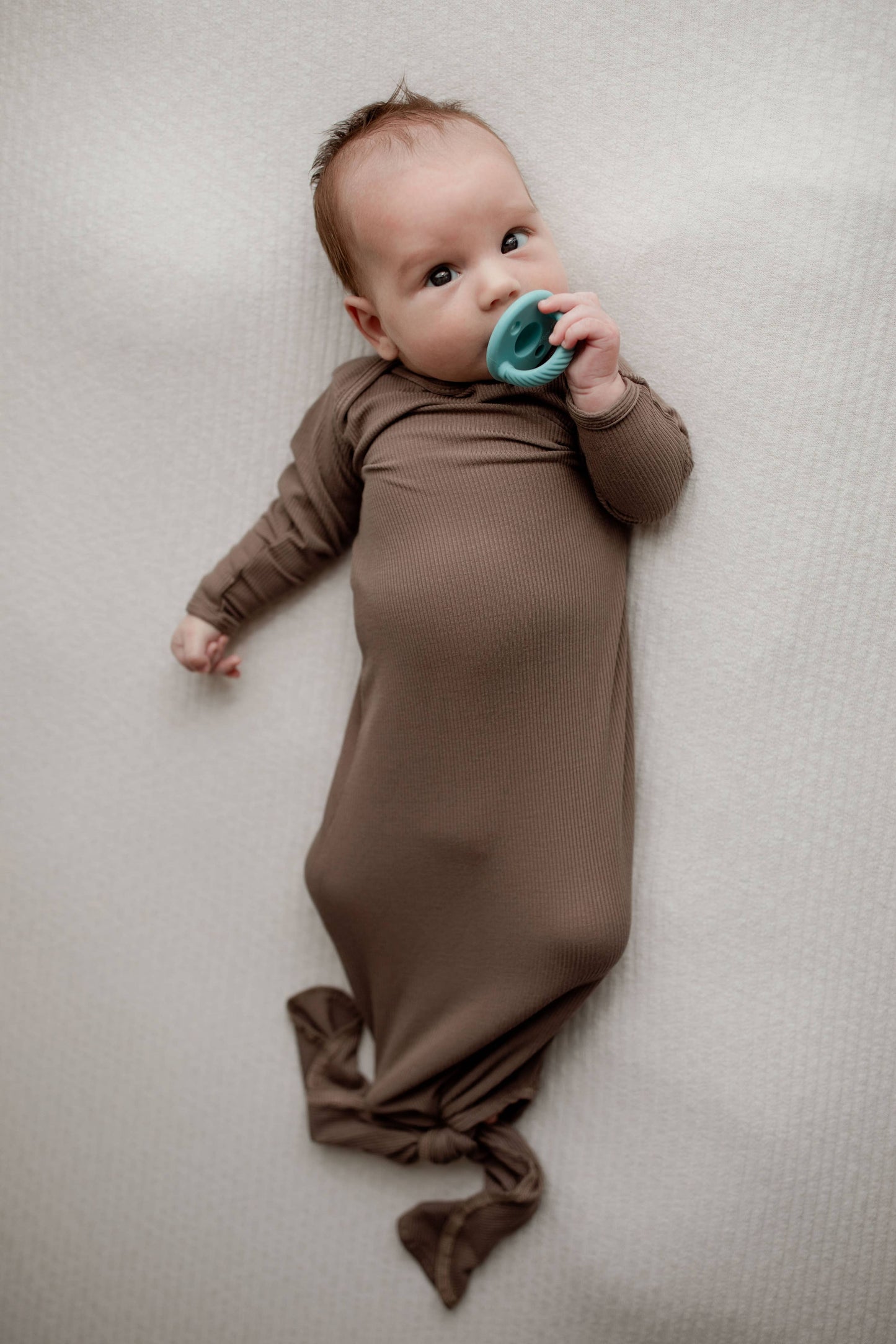 Cocoa Brown Ribbed Knotted Newborn Baby Gown sleepwear: Gown