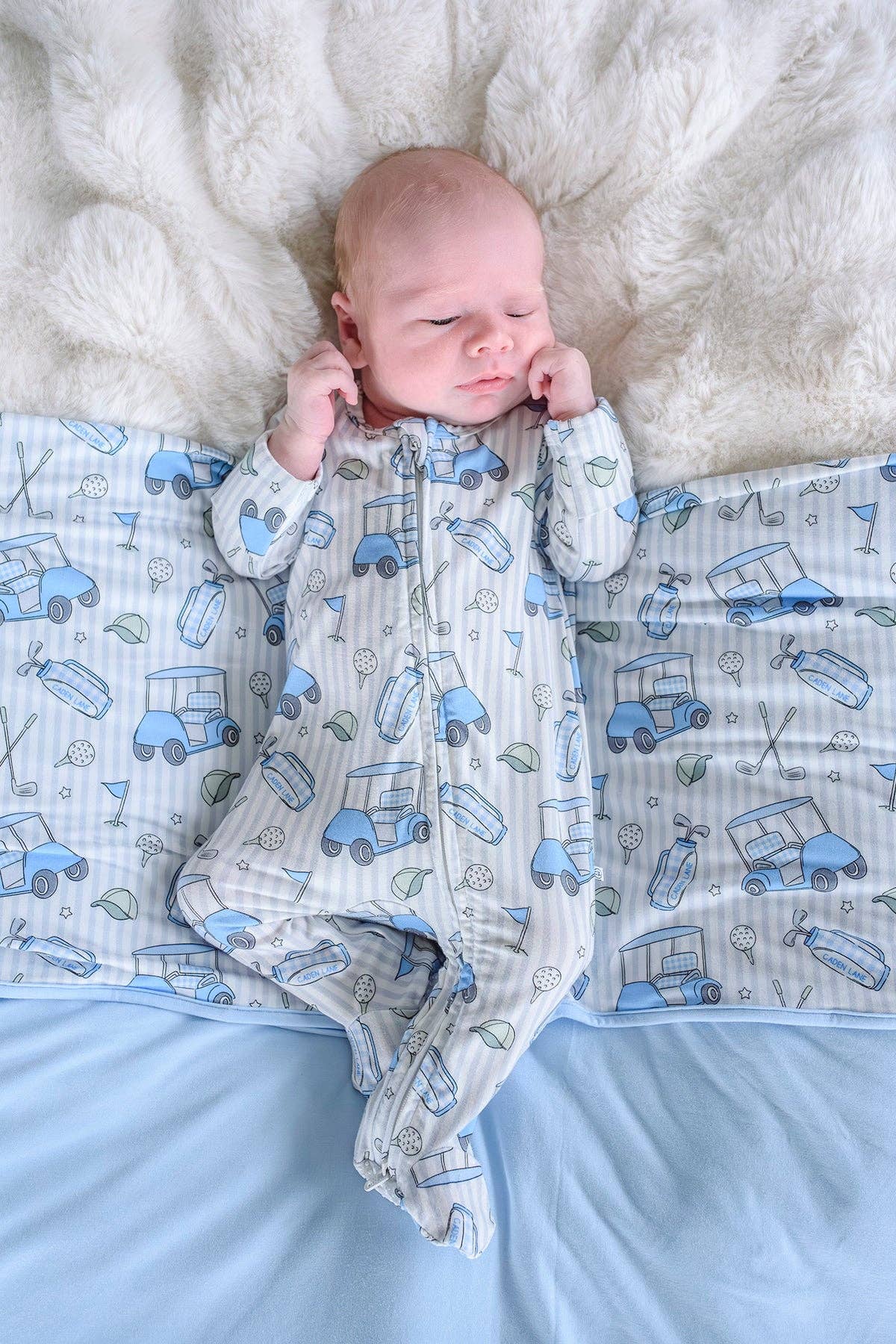 Zipper Footie | Caddie Crew Blue: Newborn