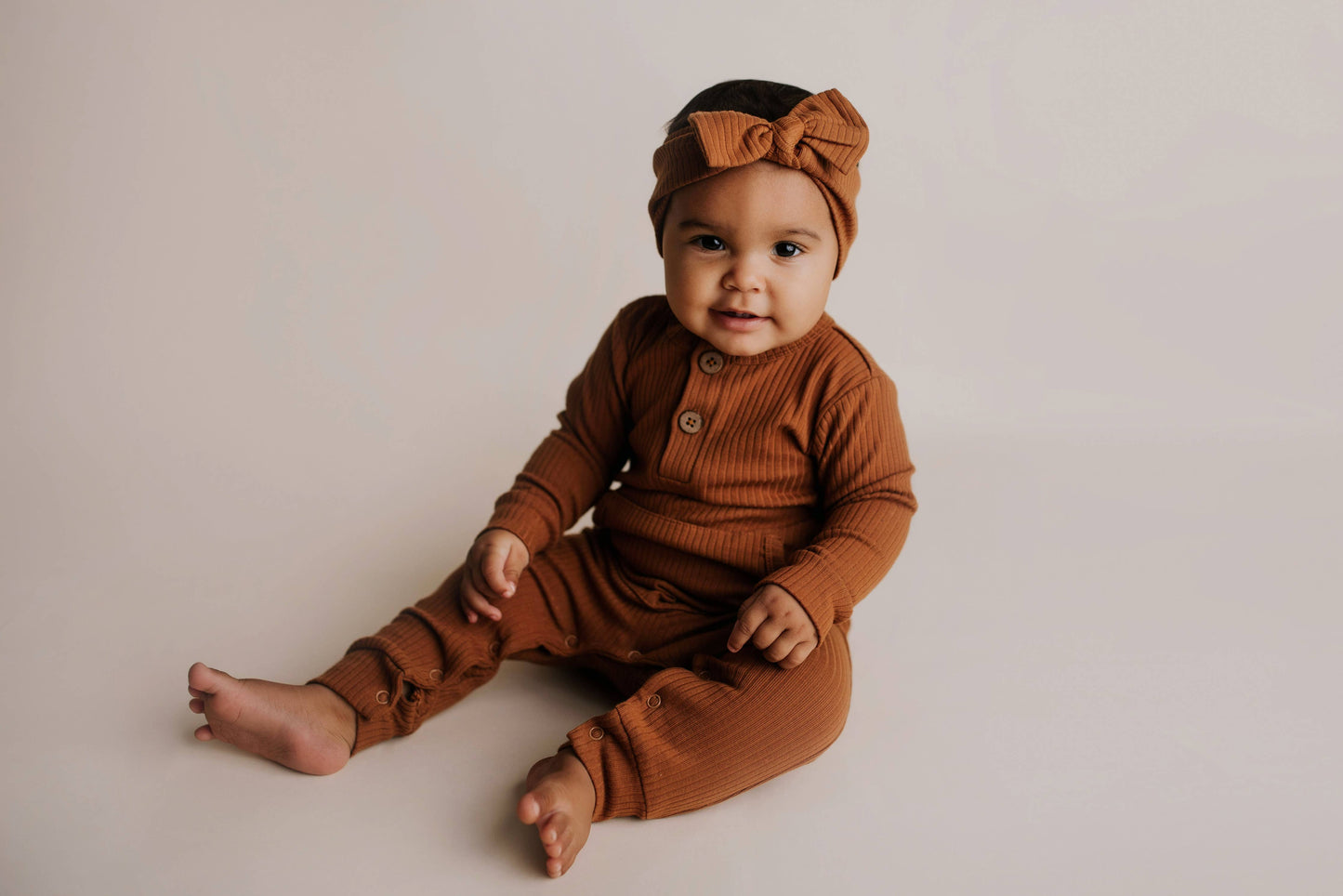 Baby Ribbed Playsuit with Pockets and Bow: Mauve / 18-24 Months