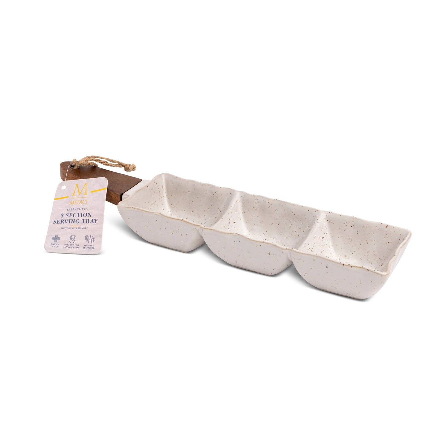 15" Square Wave 3-Section Terracotta Serving Tray w/ Acacia