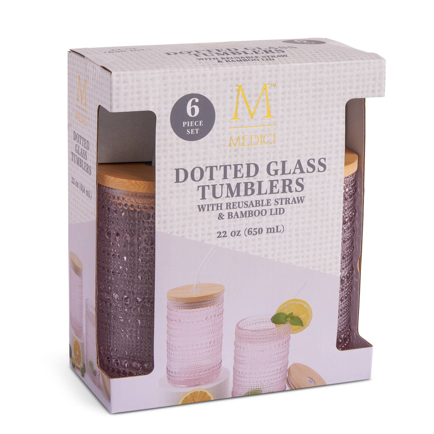 Set of 2 15oz Dotted Highball w/ Lid and Straw - PKM