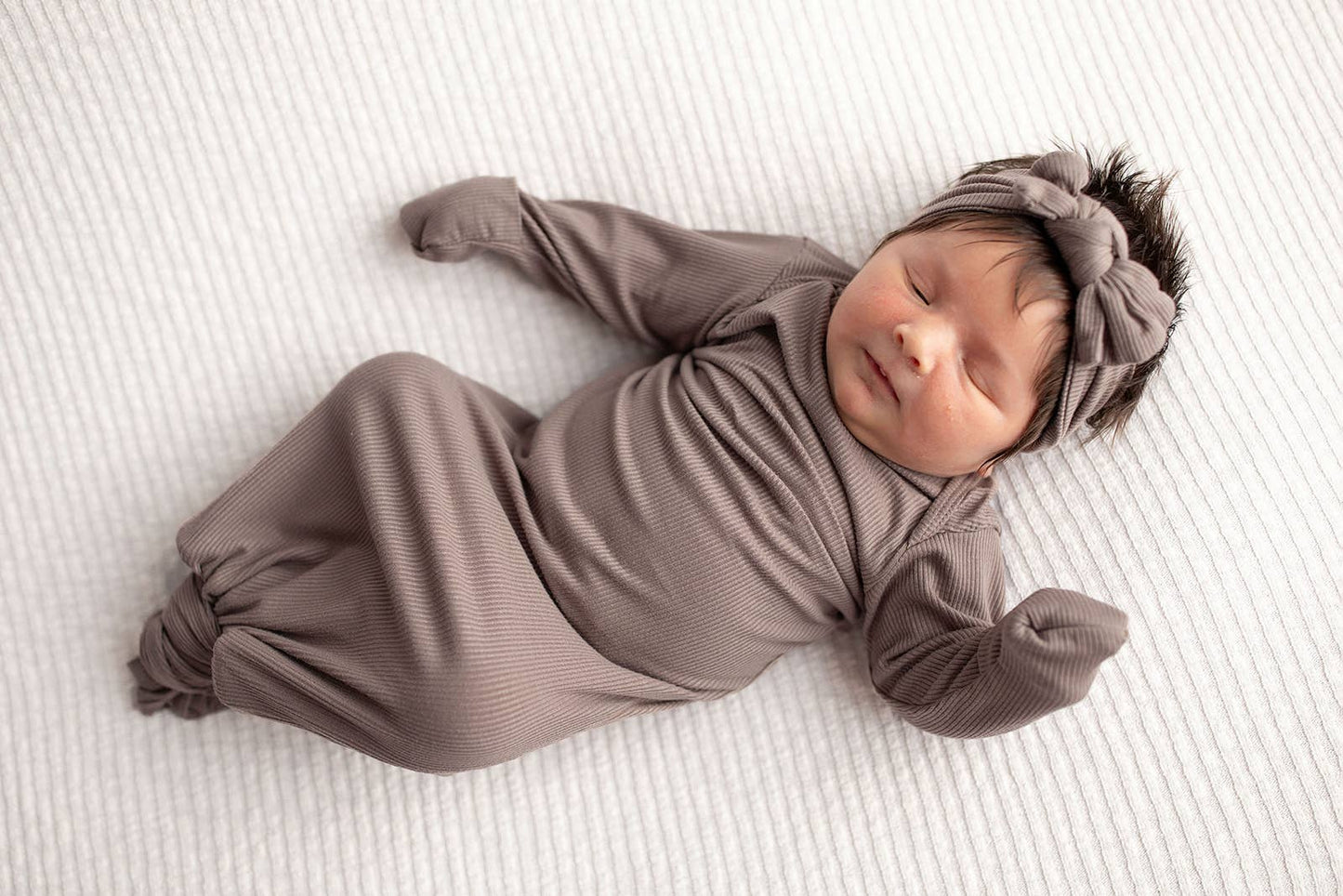 Cocoa Brown Ribbed Knotted Newborn Baby Gown sleepwear: Gown