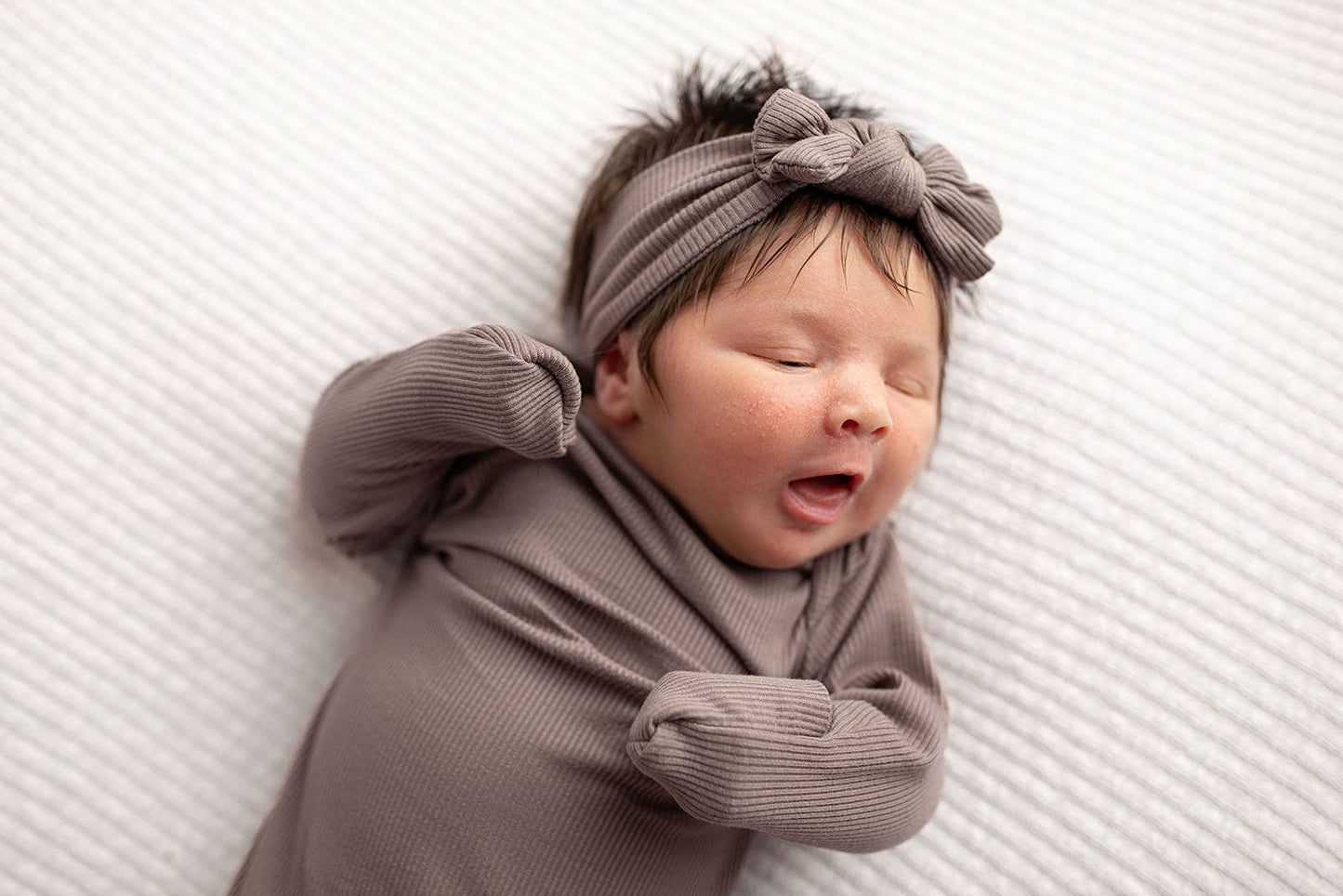 Cocoa Brown Ribbed Knotted Newborn Baby Gown sleepwear: Gown