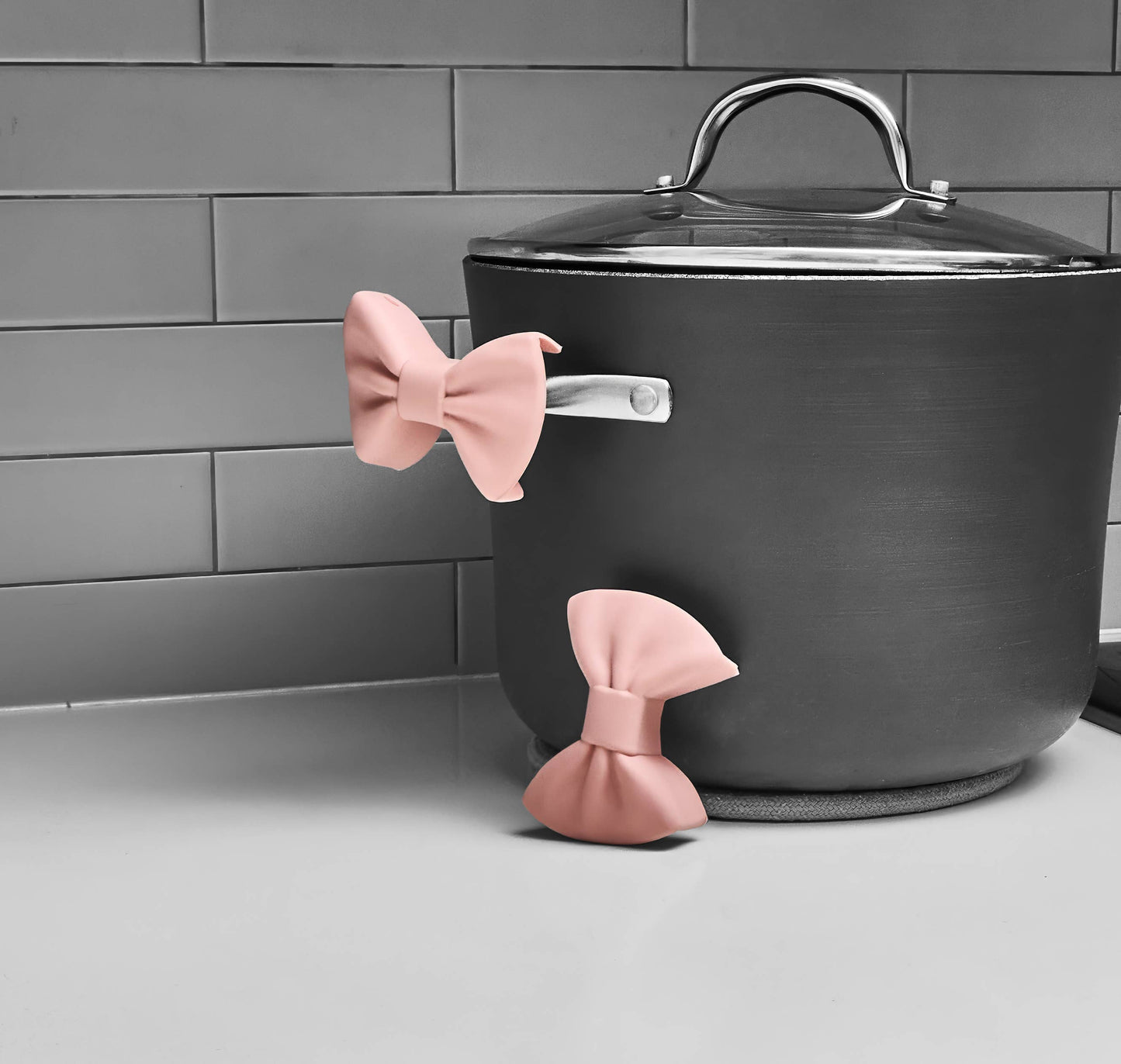 2pk Silicone Bow Pot Holders - Vintage Pink