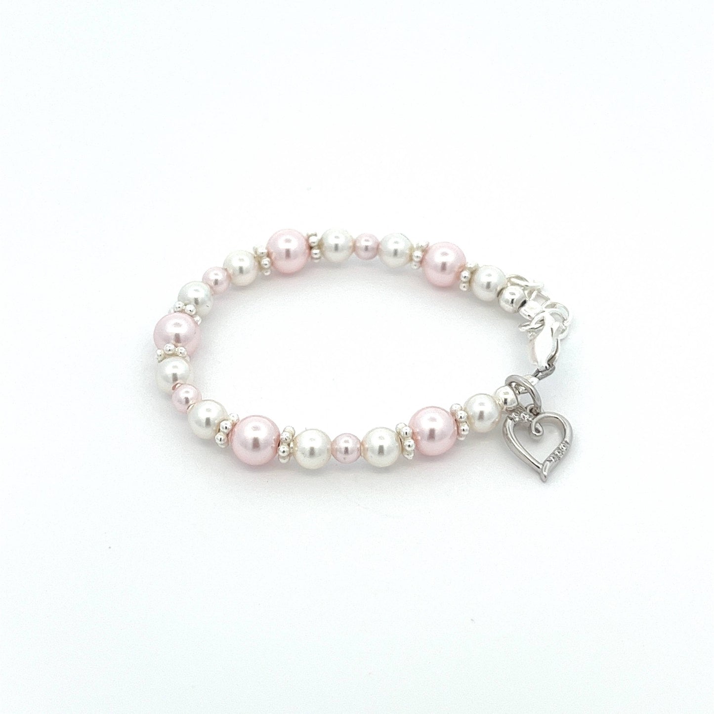 Children's Sterling Silver Pink & White Pearl Baby Bracelet: Small 0-12m