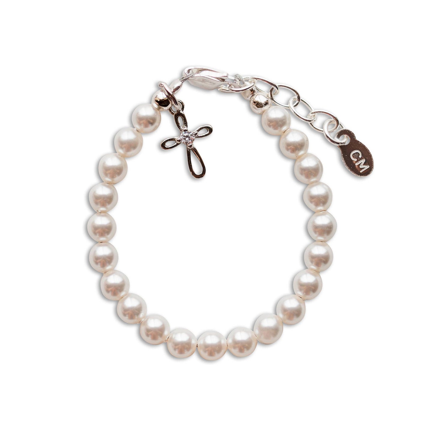Girls Silver Pearl Baby Baptism Bracelet, 1st Communion Gift: Large 6-12 Years