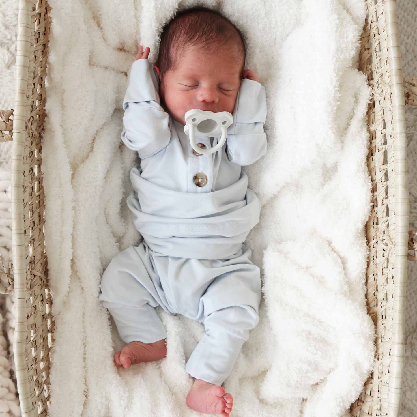 2pc Bamboo Button Top & Bottom | Ice Blue: NB-3 months