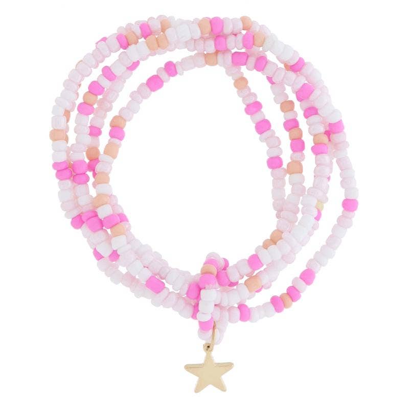 Kids 5 Strand Pink Beaded & Star Charm Bracelet, 6.5" Around