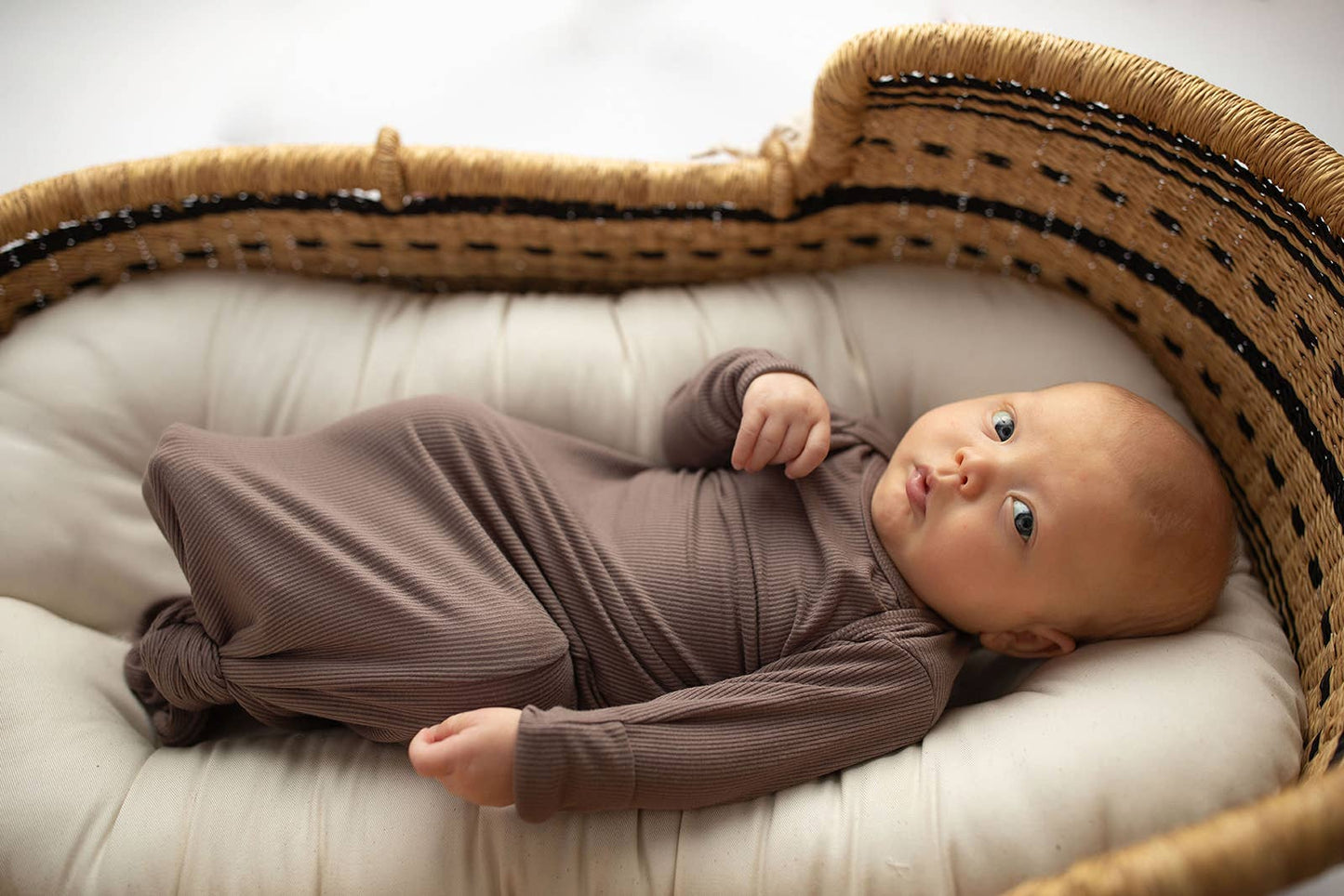 Cocoa Brown Ribbed Knotted Newborn Baby Gown sleepwear: Gown