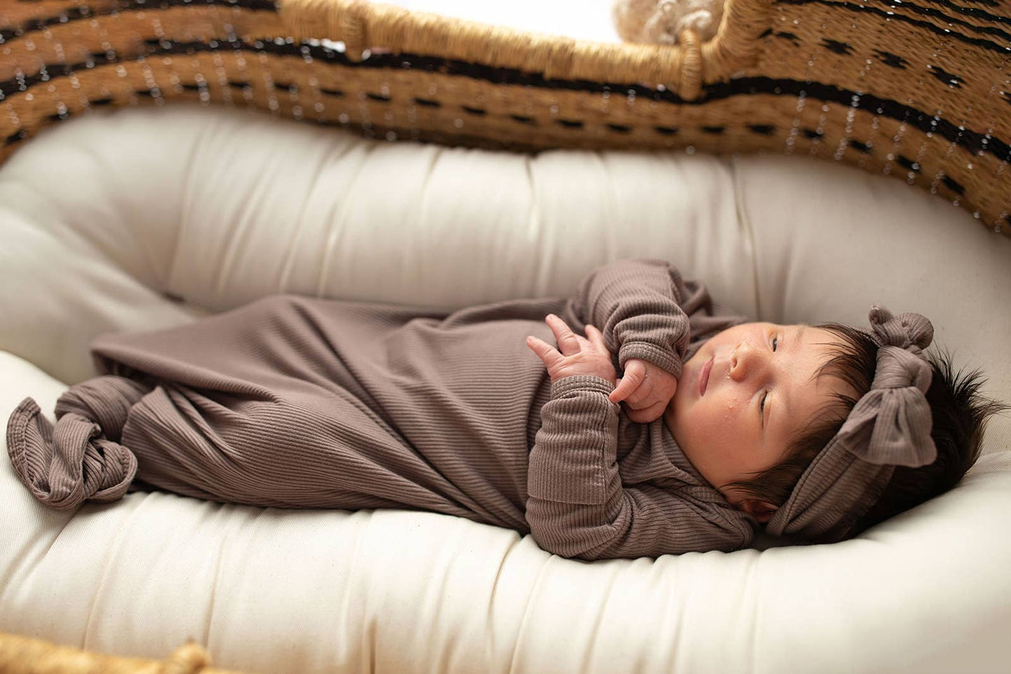Cocoa Brown Ribbed Knotted Newborn Baby Gown sleepwear: Gown