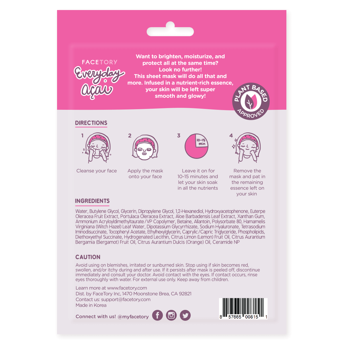 Face Mask - Korean Beauty - Rejuvenating - Everyday - Acai