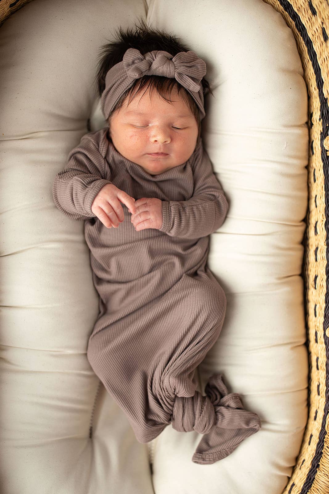 Cocoa Brown Ribbed Knotted Newborn Baby Gown sleepwear: Gown