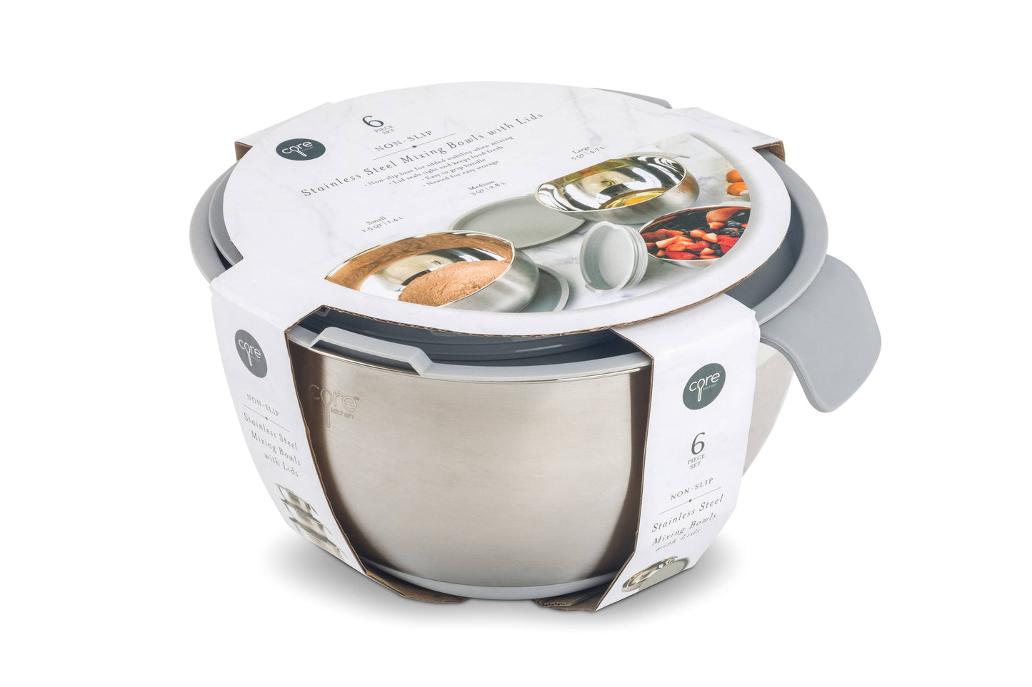 6pc Essentials Non-Skid SS Mixing Bowls w/ Lids Set
