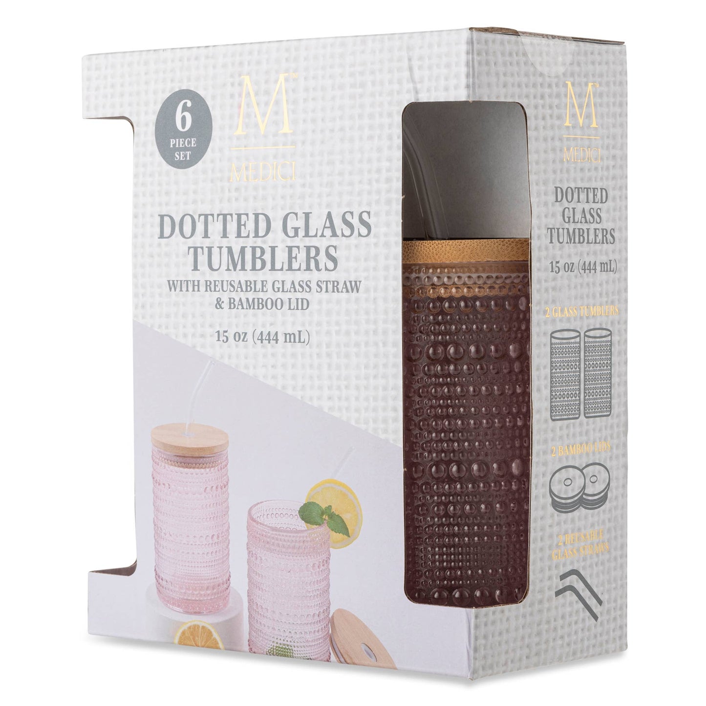 Set of 2 15oz Dotted Highball w/ Lid and Straw - PKM