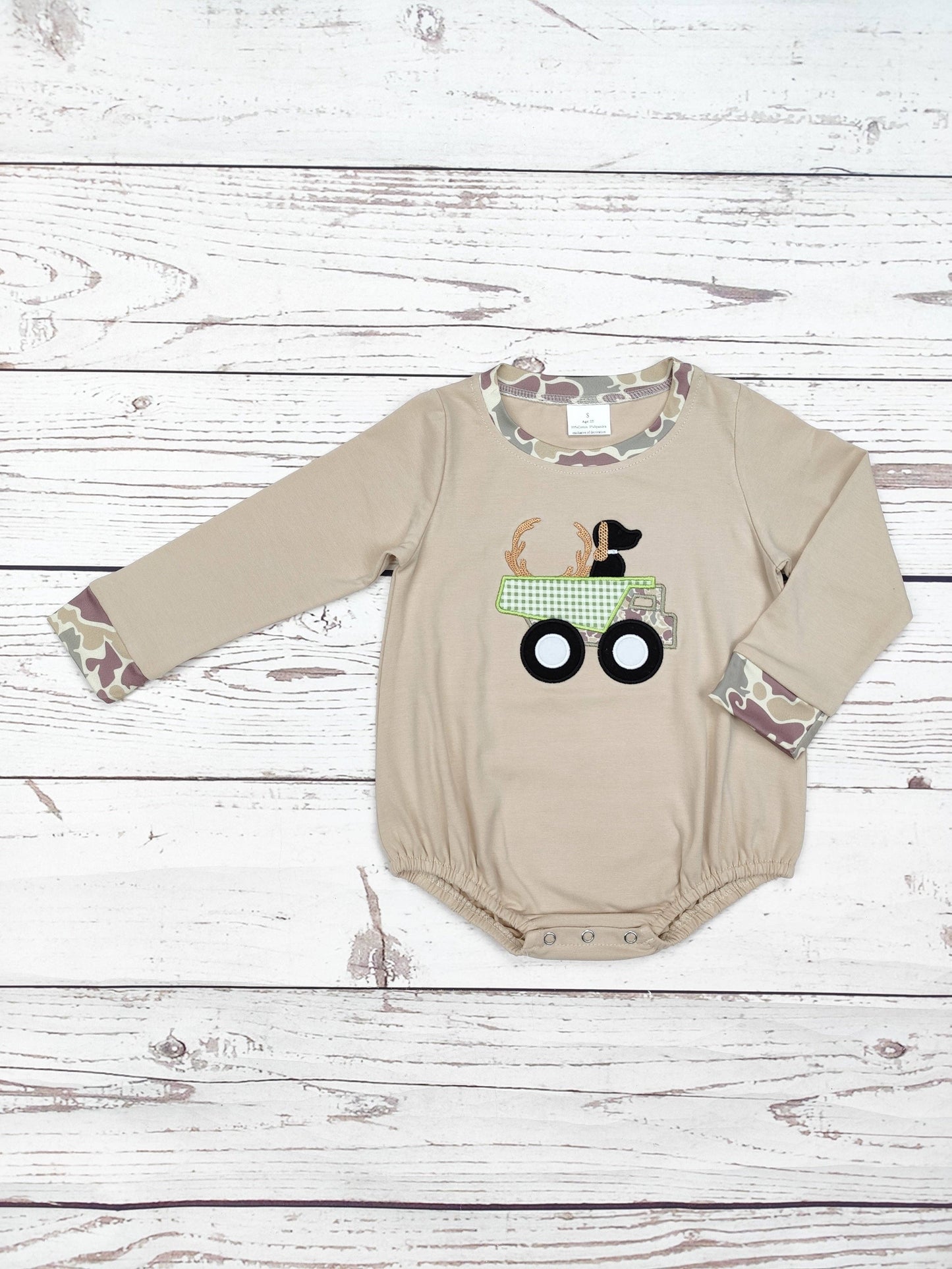 Boy Camouflage Dog Appliqué Bubble: 0-3M