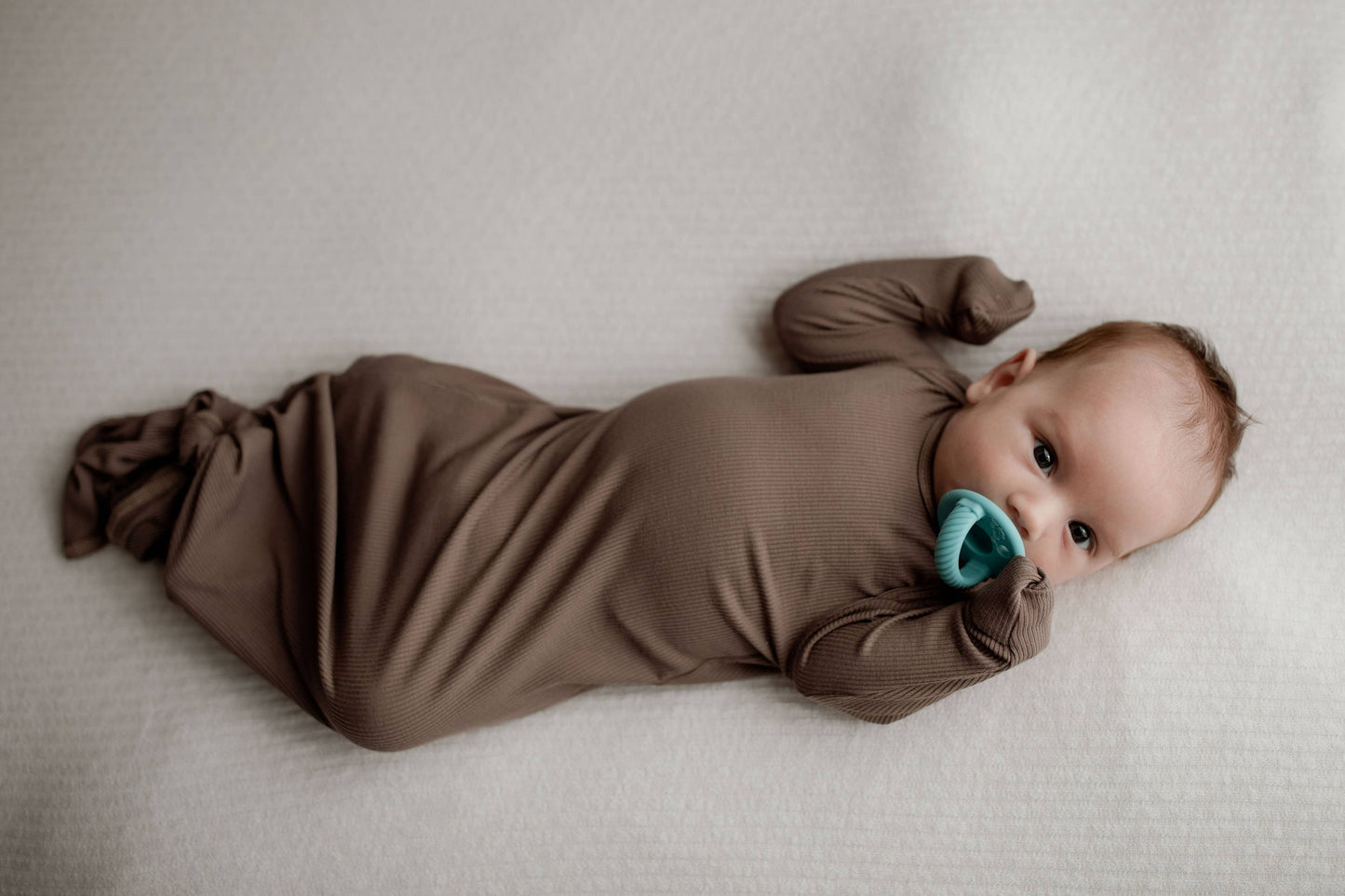 Cocoa Brown Ribbed Knotted Newborn Baby Gown sleepwear: Gown