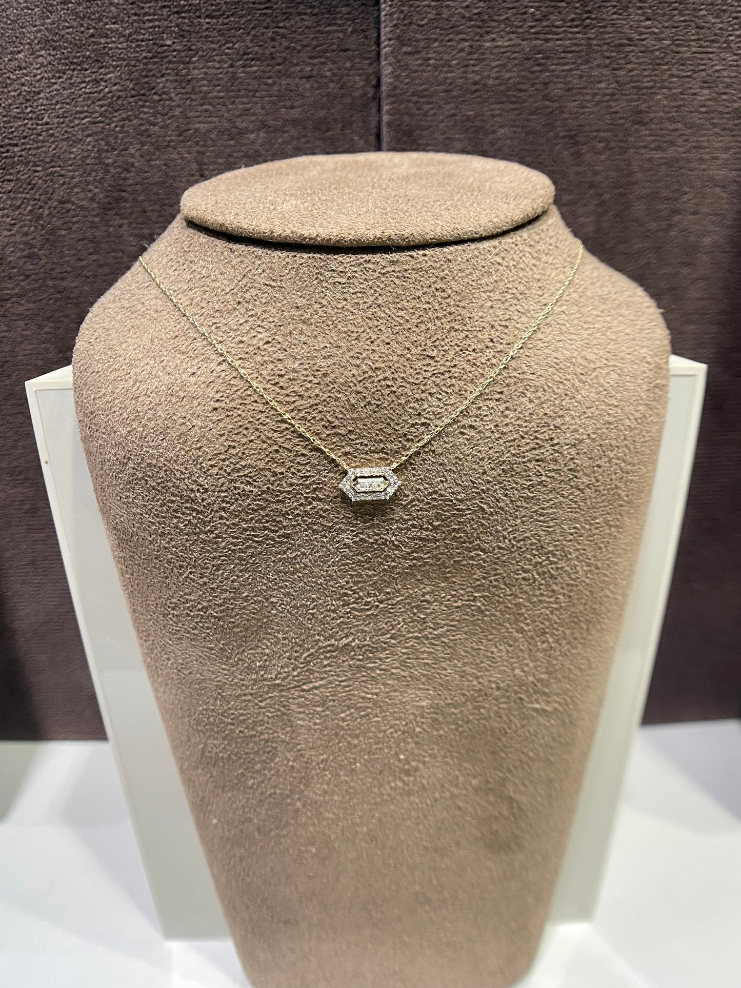 Diamond Elongated Hexagon Necklace in 10K Gold