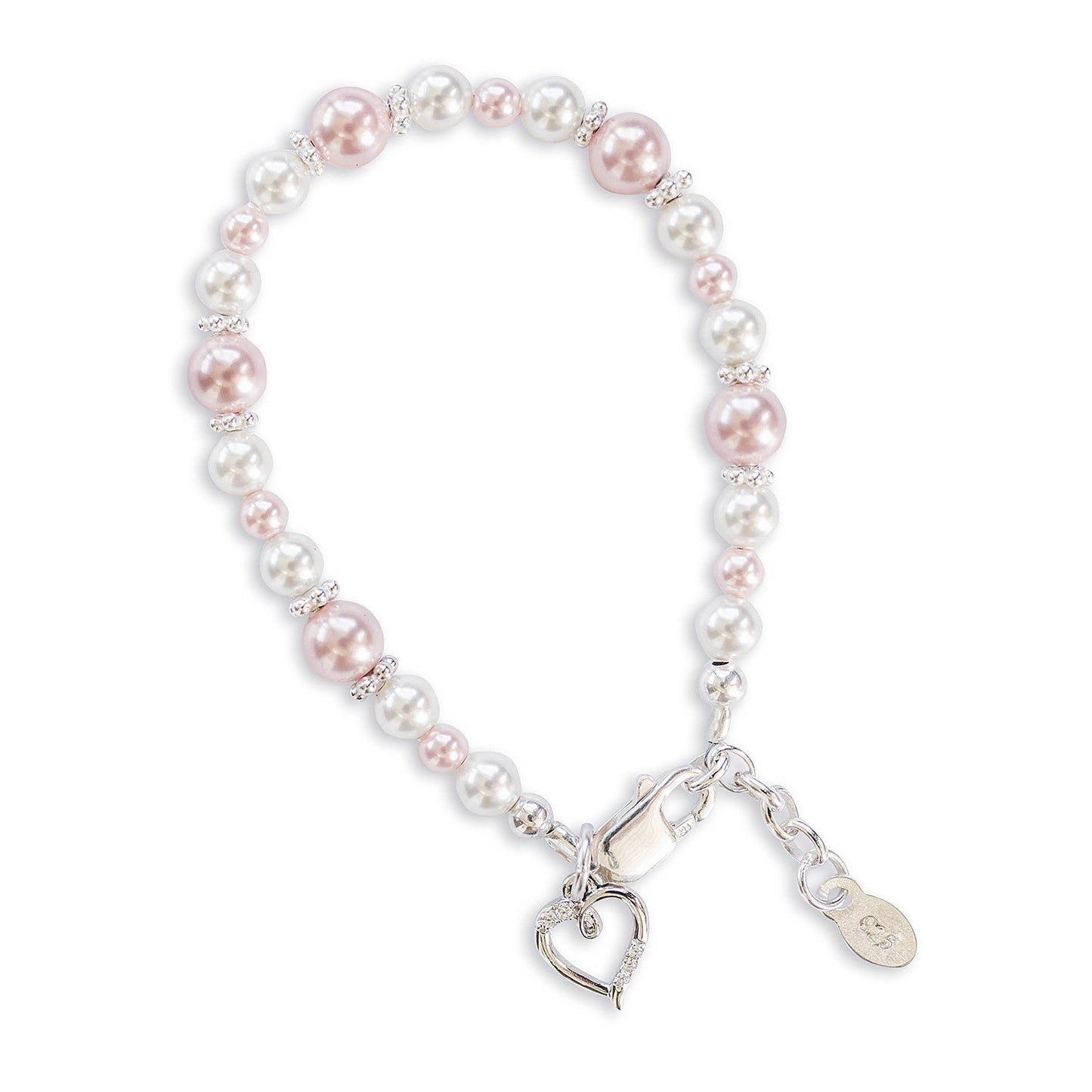 Children's Sterling Silver Pink & White Pearl Baby Bracelet: Small 0-12m