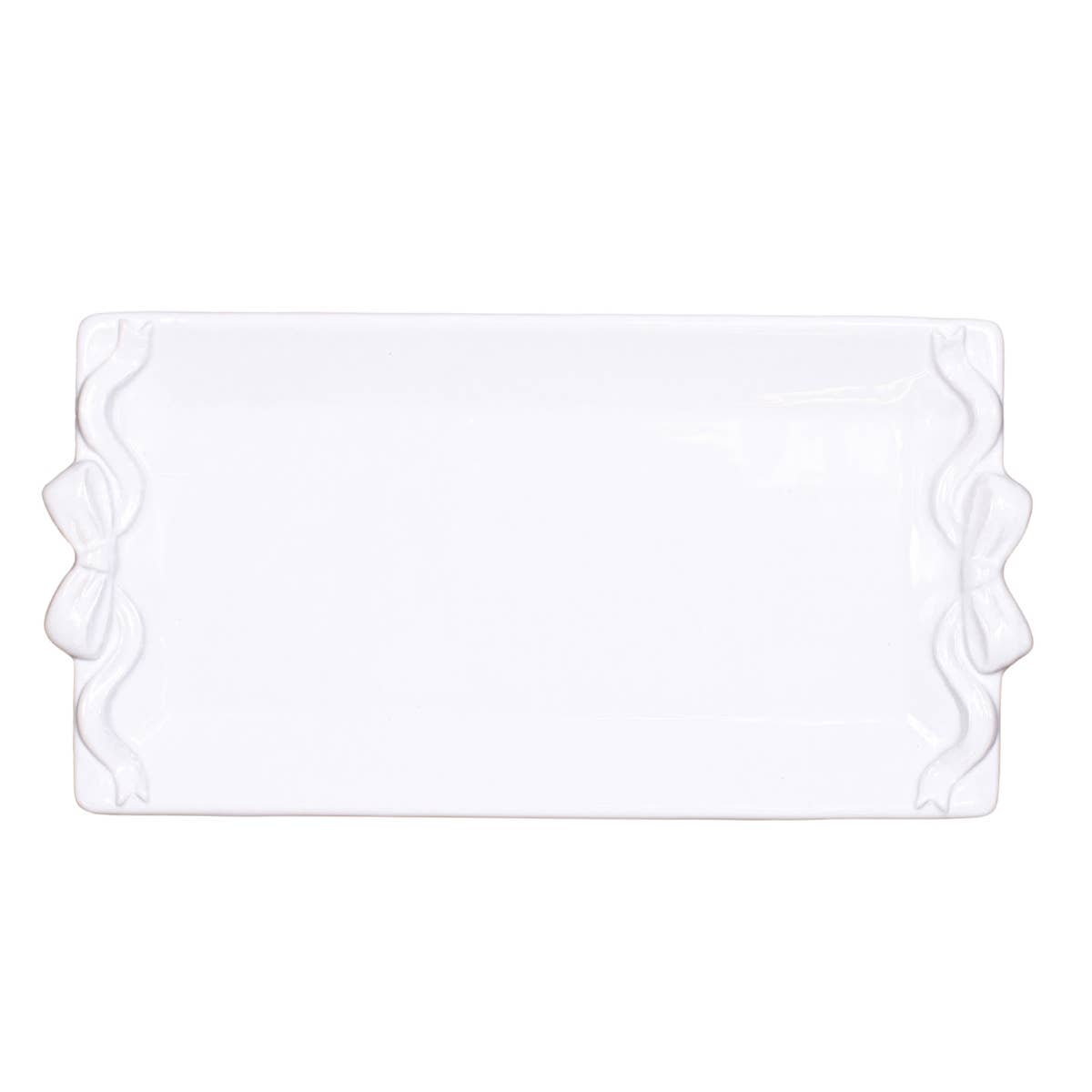 Bow Embossed Rectangle Platter White 12x6.5