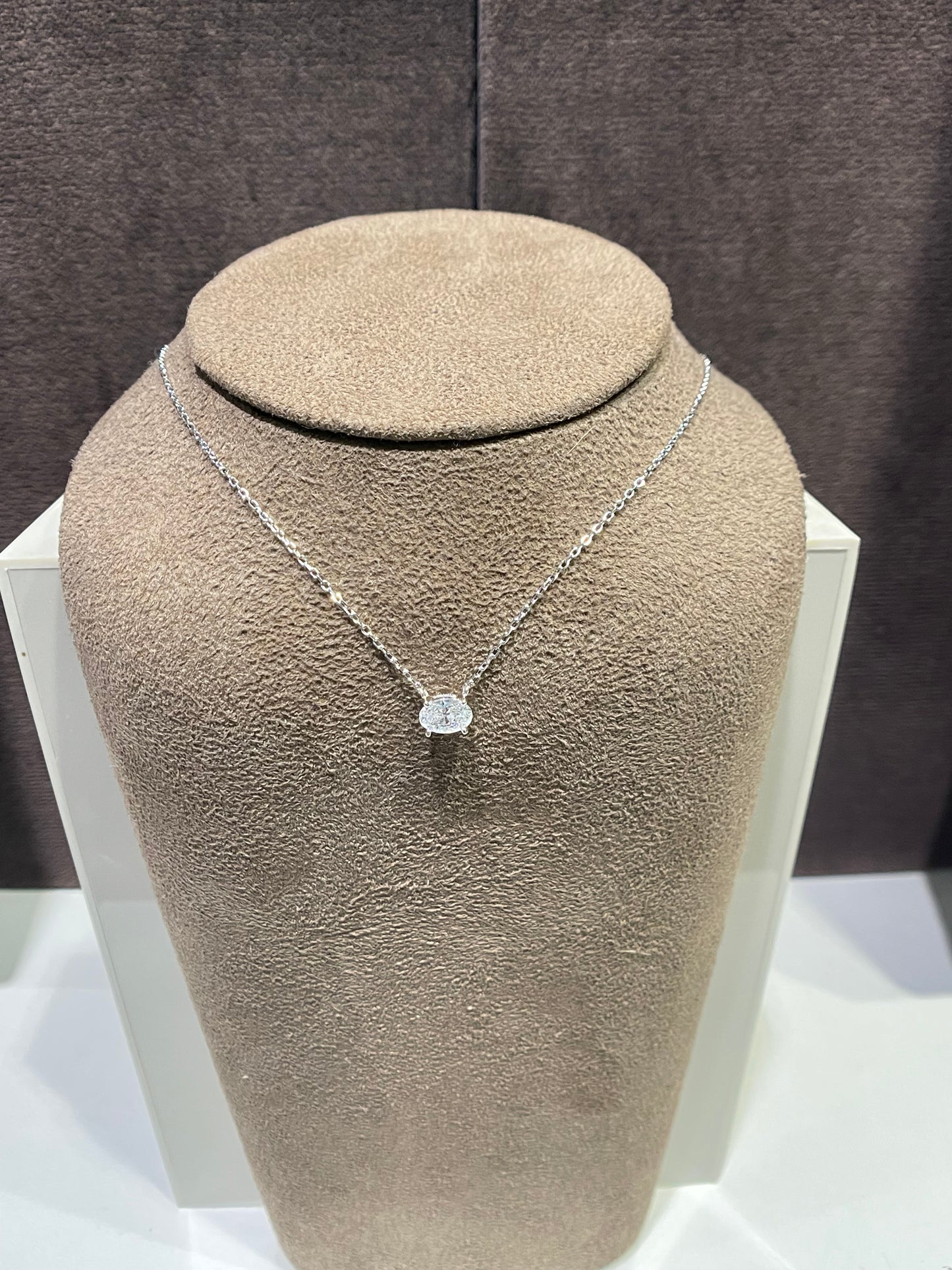 Diamond Oval East West Solitaire Pendant Necklace