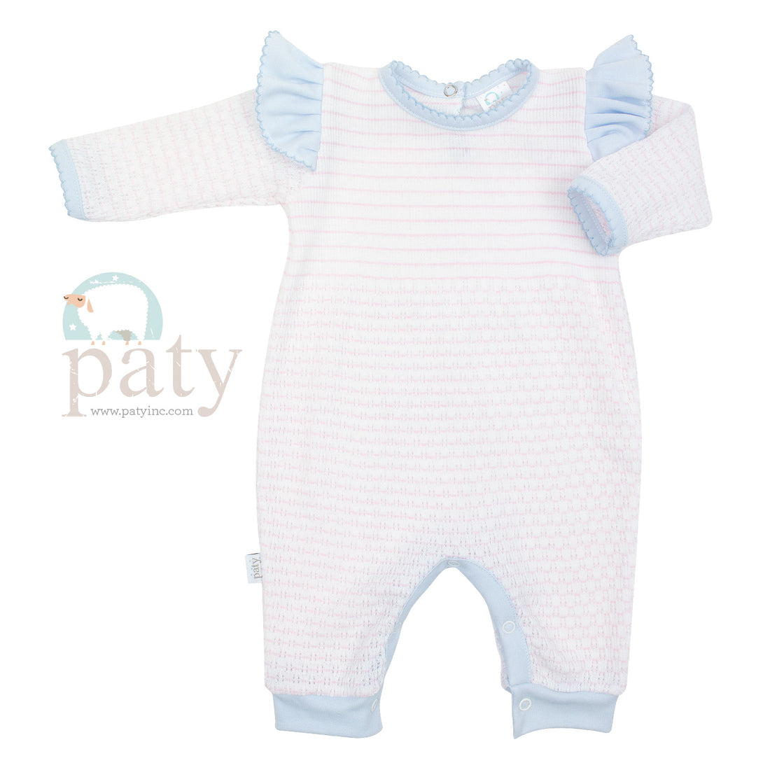 Paty Knit, Angel Sleeve Romper with Pima Trim #366LSASJ