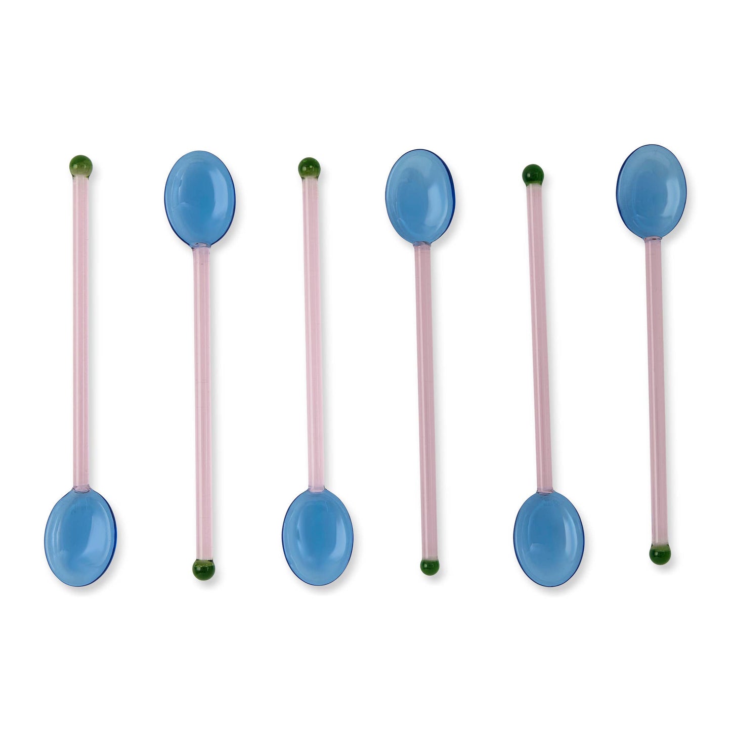 6pk Straight Handle Glass Spoons - Blue/Pink