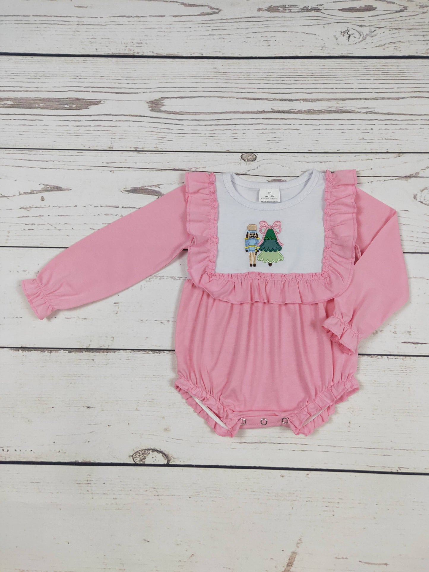 Pink Christmas Tree Appliqué Bubble: 0-3M