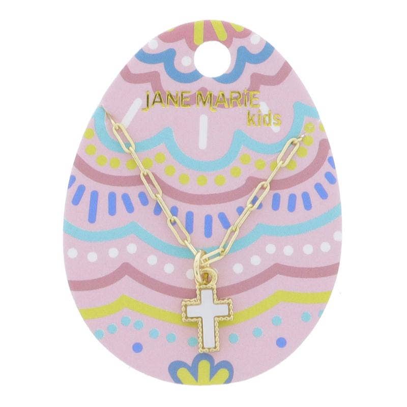 Kids 14" Mini Shell Inlay Cross Necklace