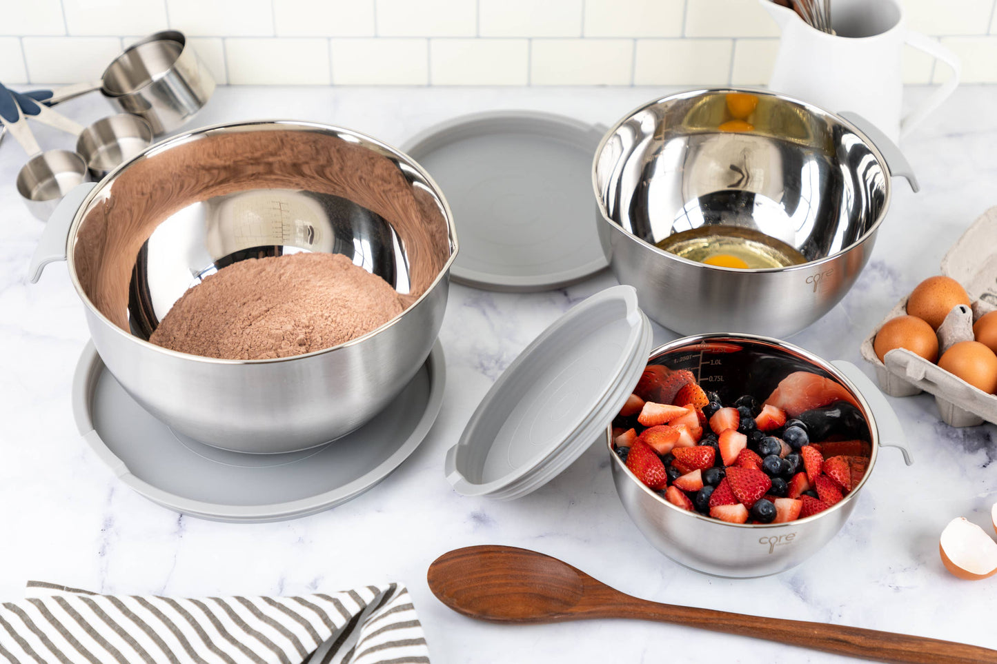 6pc Essentials Non-Skid SS Mixing Bowls w/ Lids Set