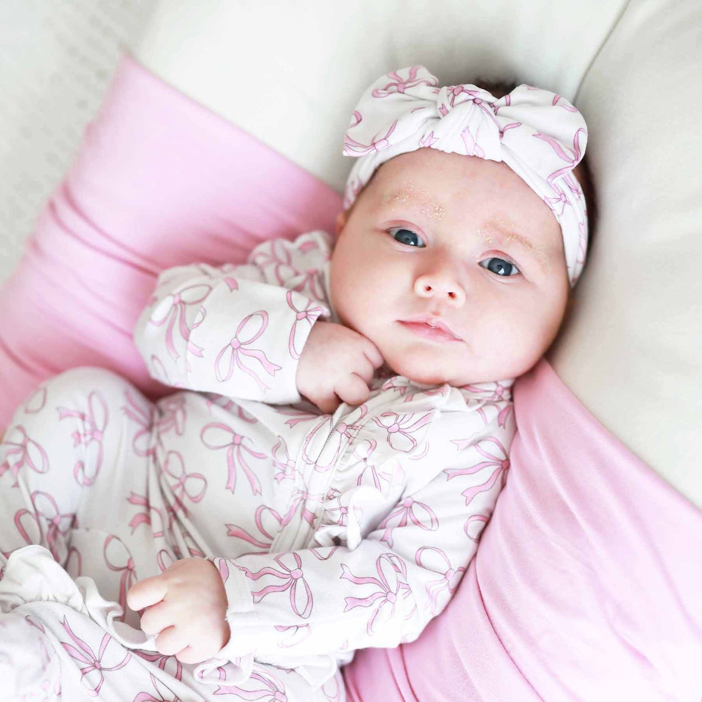 Blushing Bows Ruffle Zipper Footie: 0-3 months