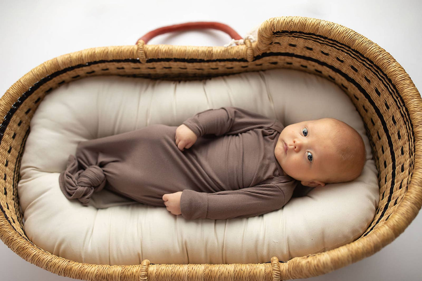 Cocoa Brown Ribbed Knotted Newborn Baby Gown sleepwear: Gown