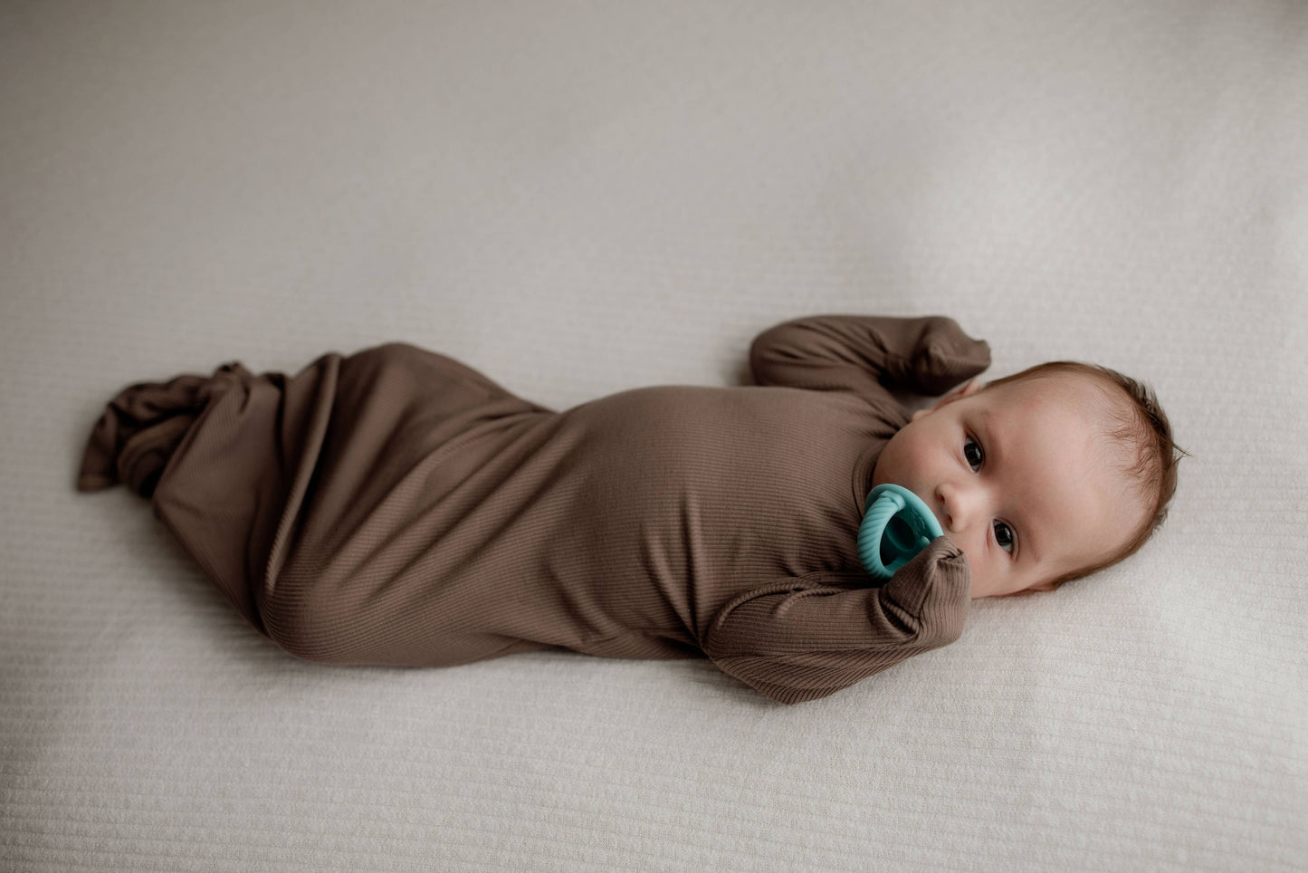 Cocoa Brown Ribbed Knotted Newborn Baby Gown sleepwear: Gown