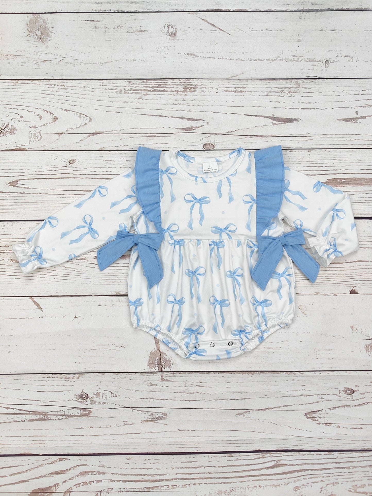 Baby Blue Bow Printed Bubble: 0-3M