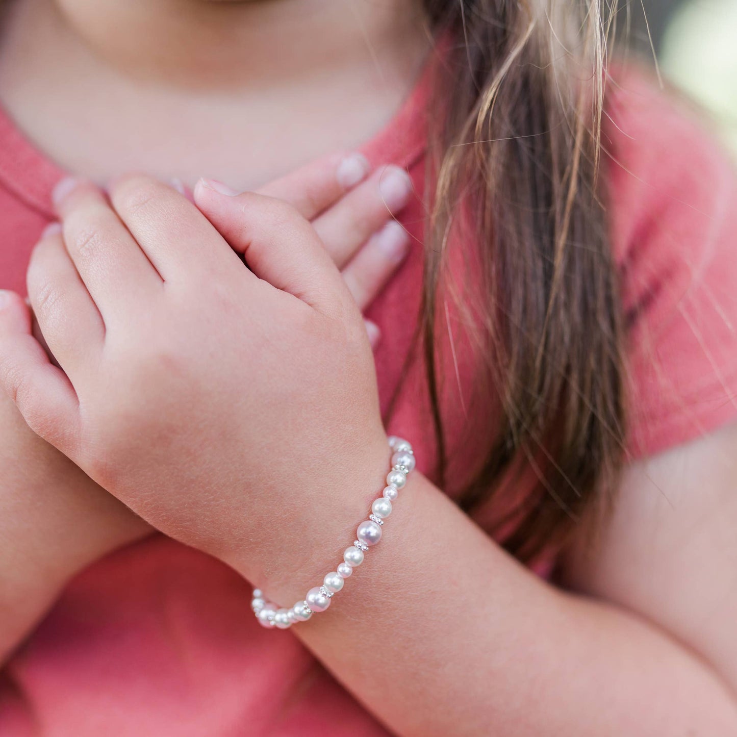 Children's Sterling Silver Pink & White Pearl Baby Bracelet: Small 0-12m