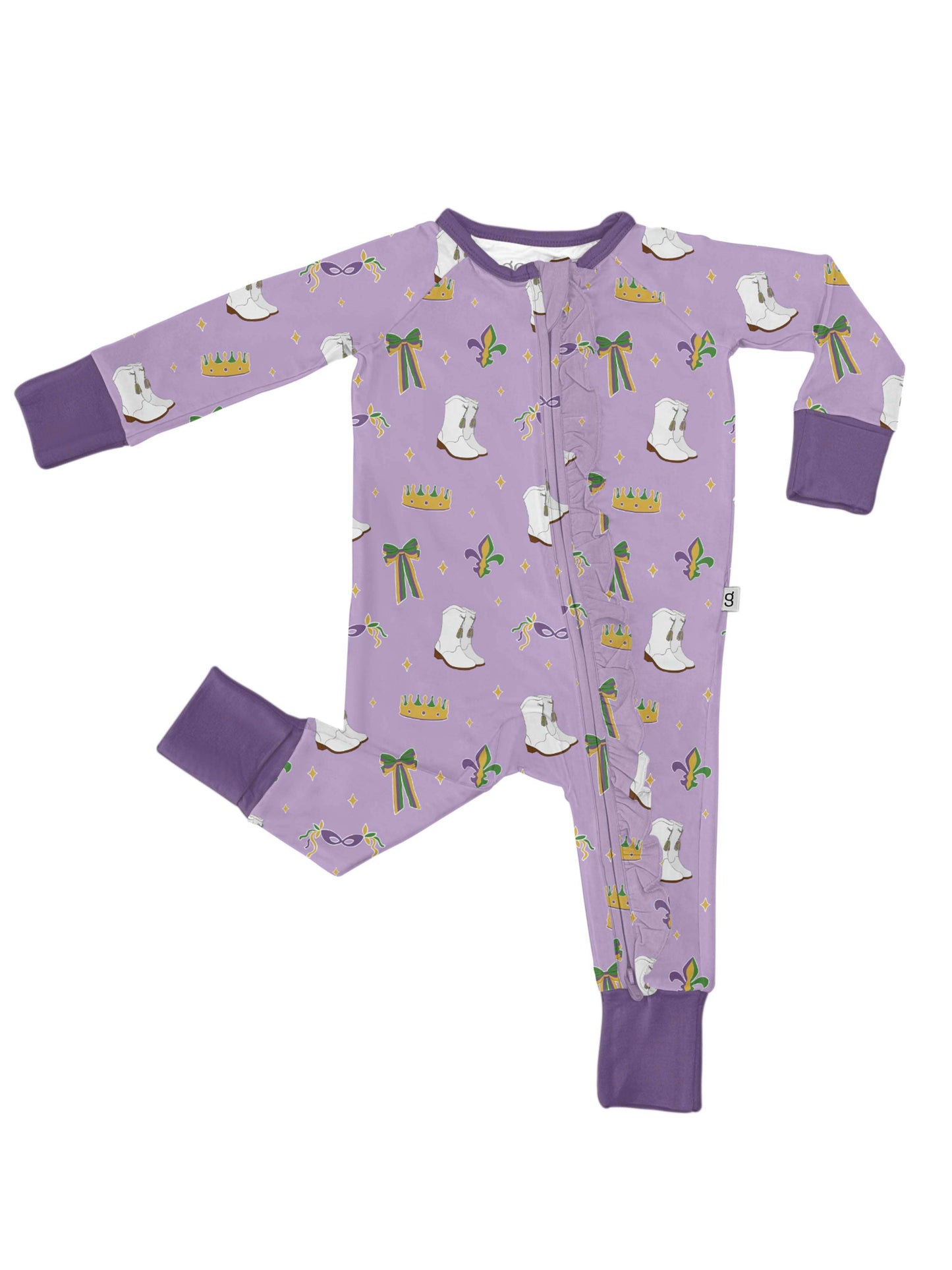 Mardi Gras Queen - LS Convertible Zip PJs: 0-3 mo