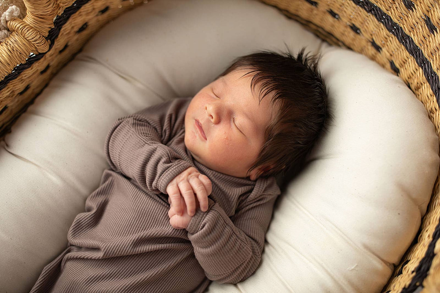Cocoa Brown Ribbed Knotted Newborn Baby Gown sleepwear: Gown