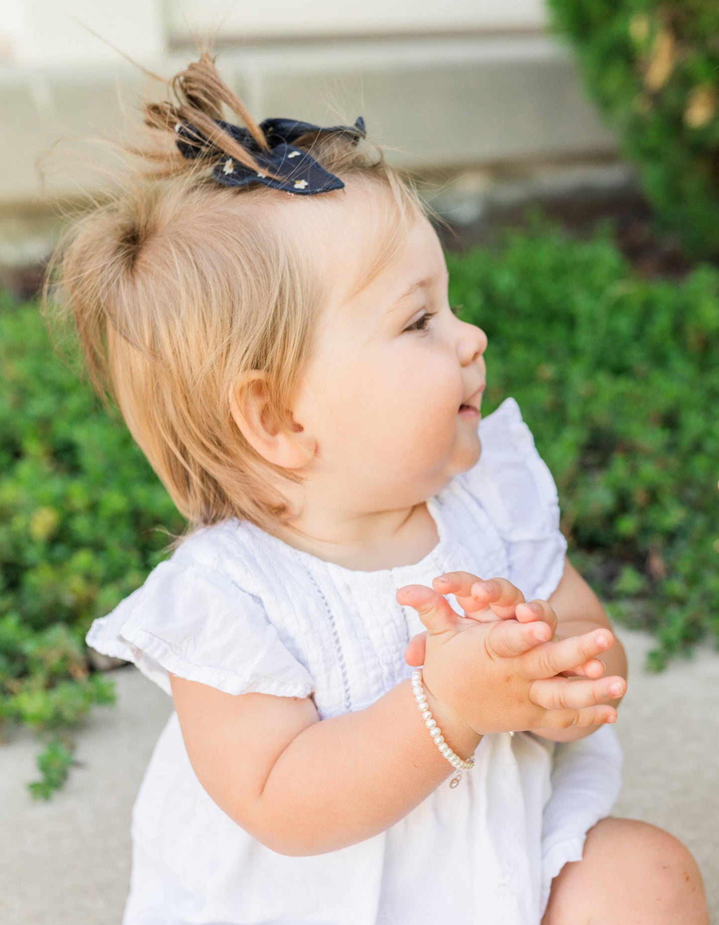 Girls Silver Pearl Baby Baptism Bracelet, 1st Communion Gift: Medium 1-5 Years
