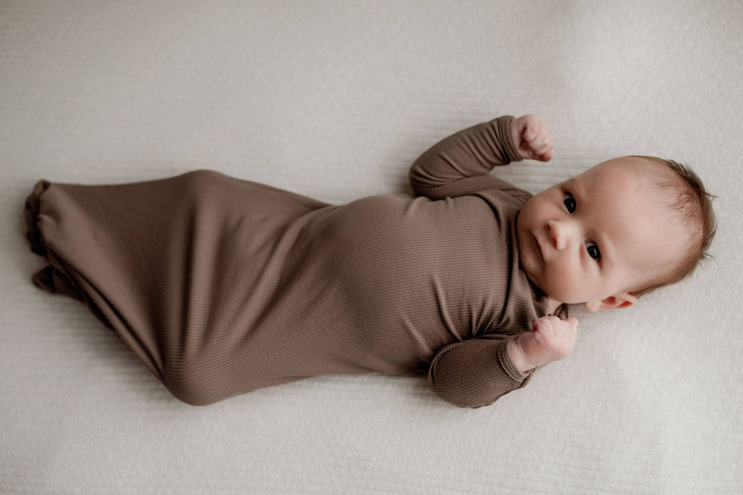 Cocoa Brown Ribbed Knotted Newborn Baby Gown sleepwear: Gown