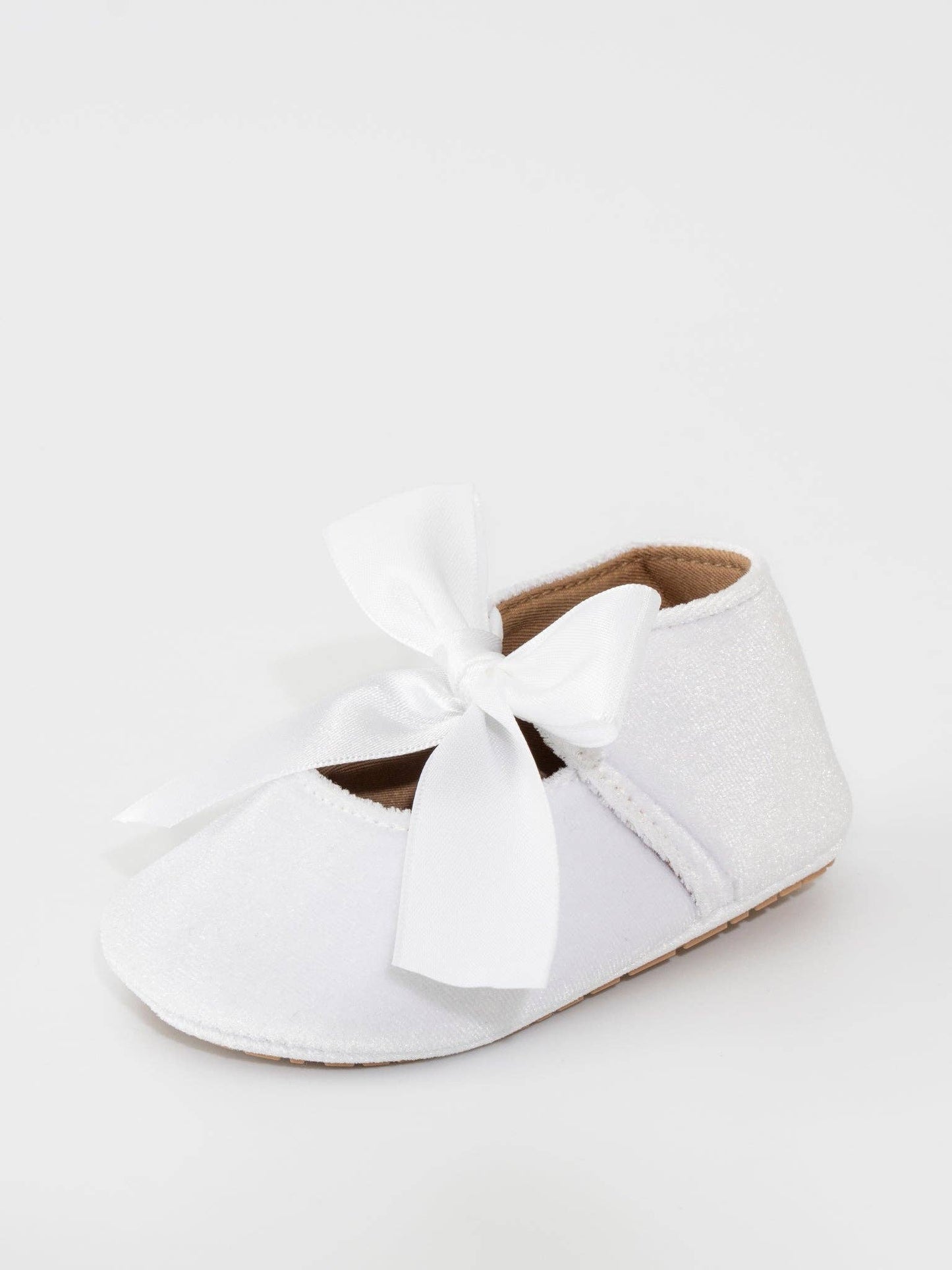Velvet Ribbon Bow Baby Shoe White: 6/12MOS