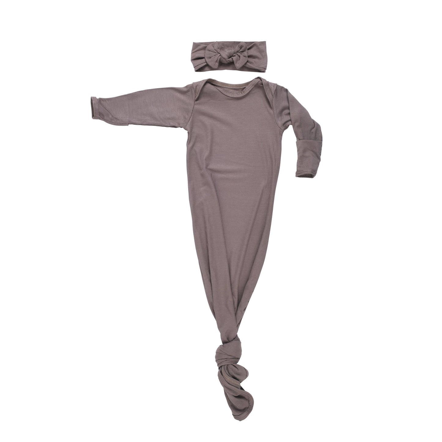 Cocoa Brown Ribbed Knotted Newborn Baby Gown sleepwear: Gown