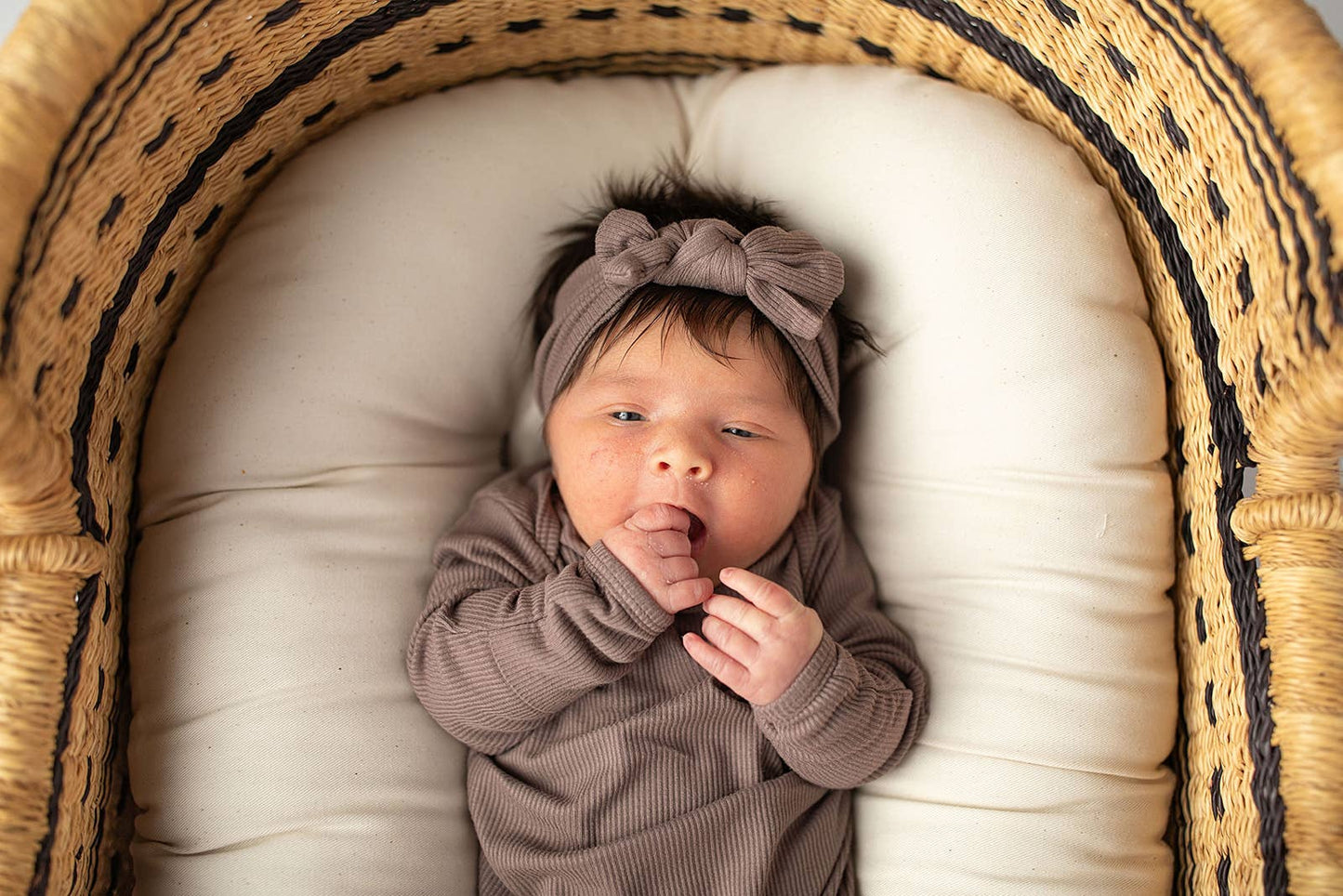 Cocoa Brown Ribbed Knotted Newborn Baby Gown sleepwear: Gown
