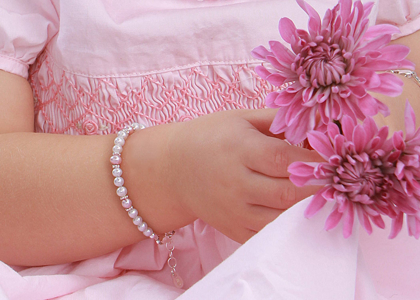 Girls Sterling Silver Pearl Baby Bracelet or Kids Jewelry: Large 6-12 Years