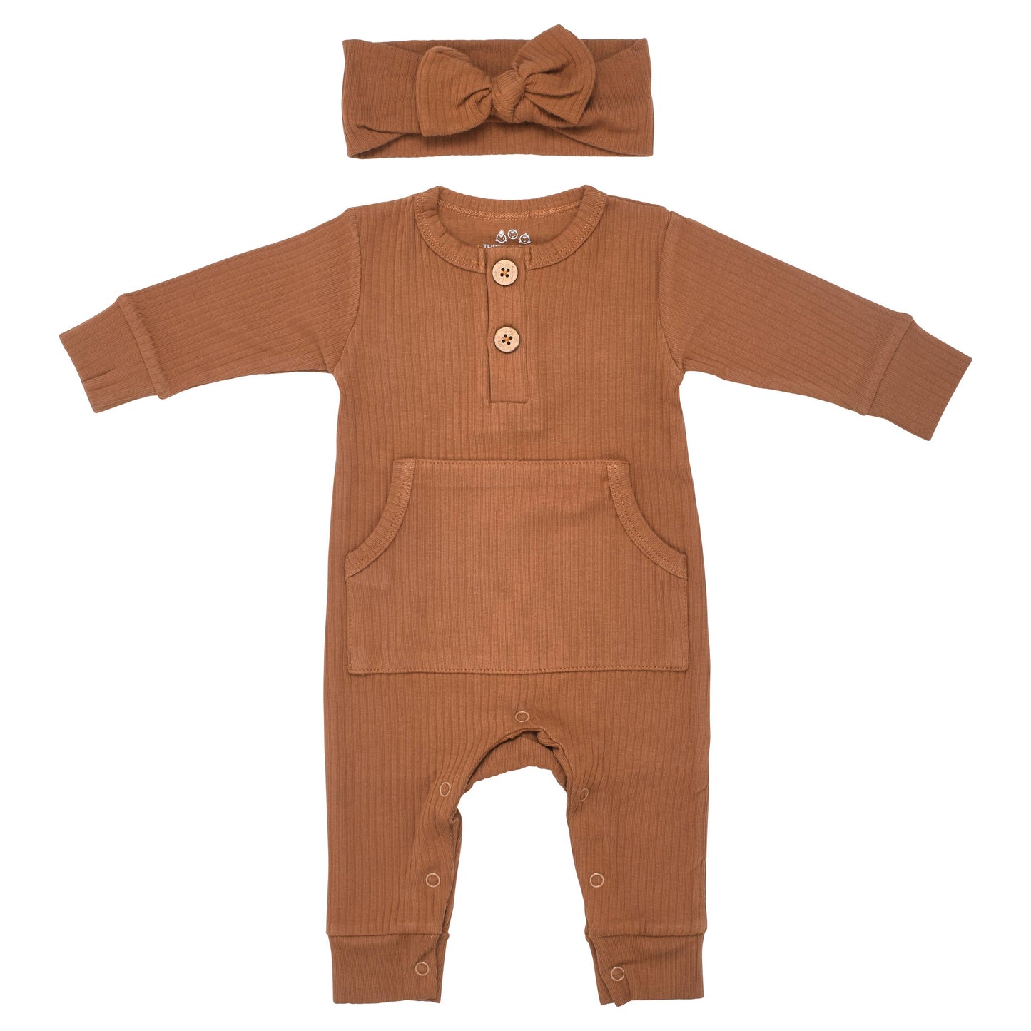 Baby Ribbed Playsuit with Pockets and Bow: Mauve / 3-6 Months